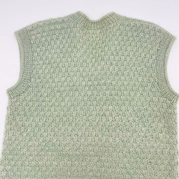 Handmade Sweater Vest Long Sleeveless Pale Green V-Neck Knit Light Academia Top - Picture 9 of 10